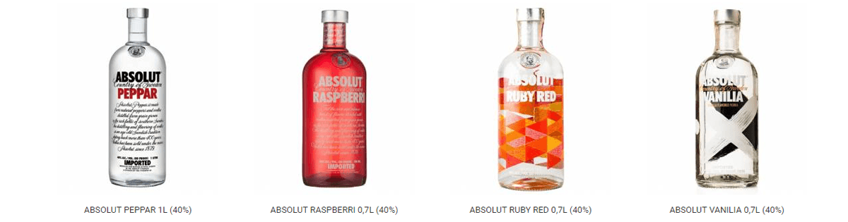 Absolut vodka druhy